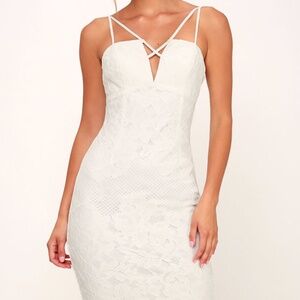 Lulus Milestone White Lace Strappy Bodycon Dress - Size Small